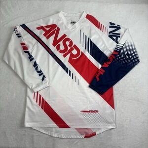 Y2K ANSR Racing Spec Long Sleeve White V-Neck Jersey Men's Small Distressed